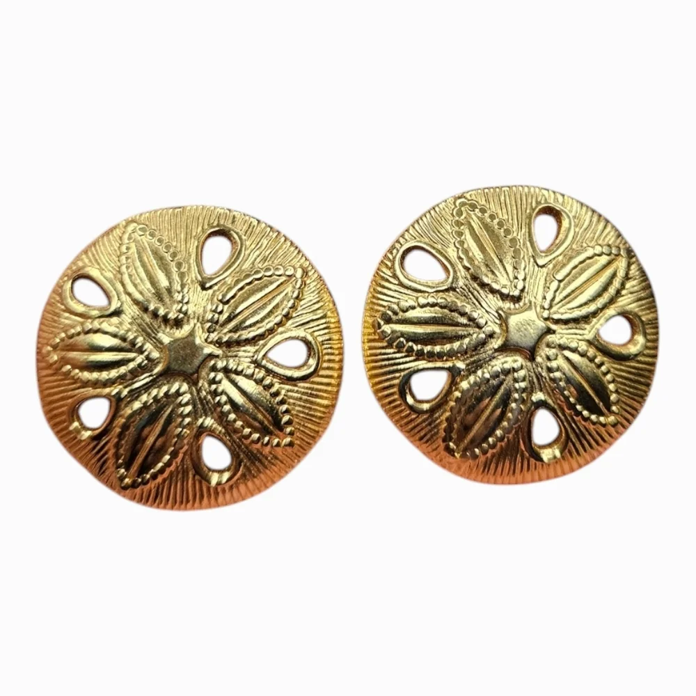 Elegant Gold Tone Sand Dollar Earrings - Picture 1 of 4